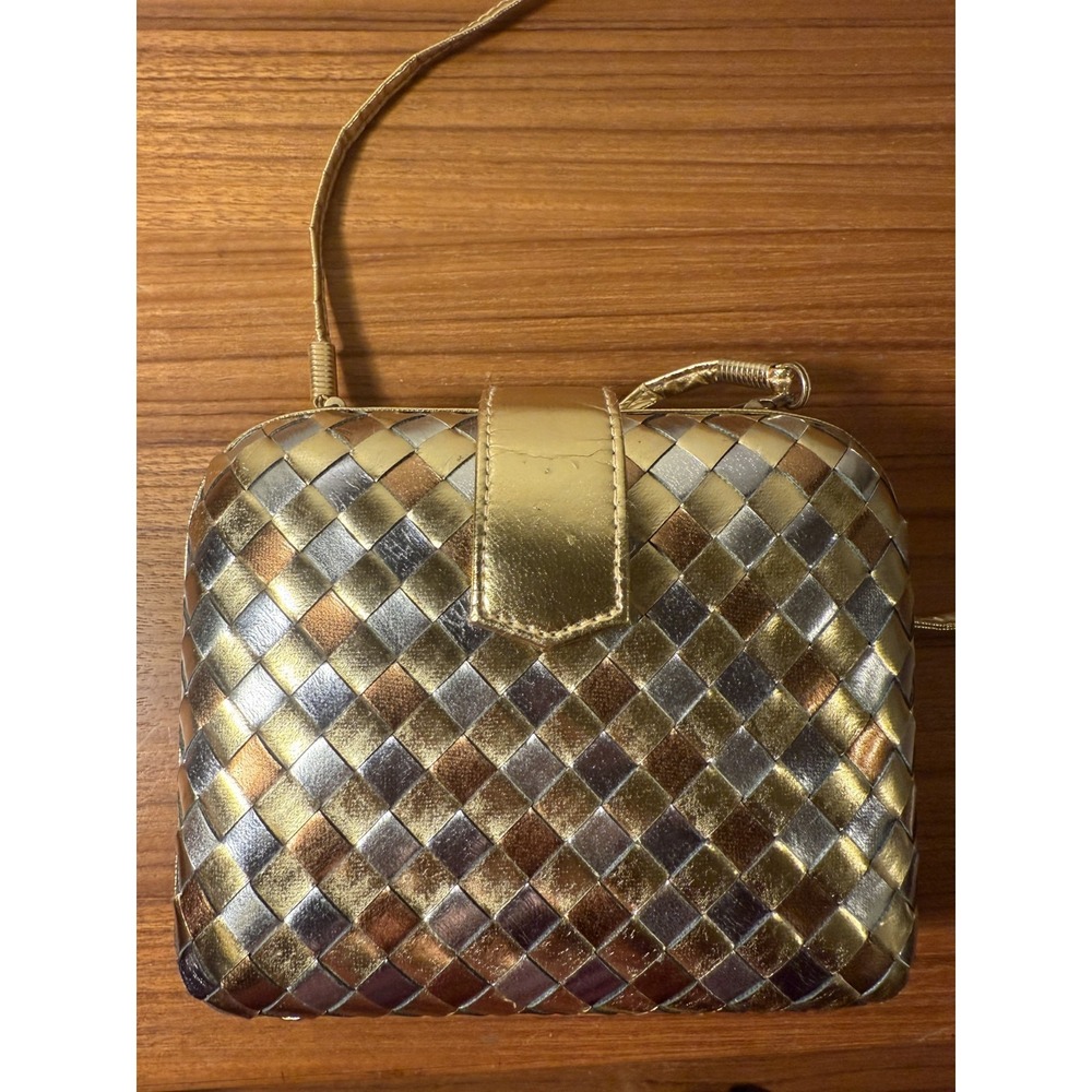 Vintage La Regale Woven Metallic Evening Clutch Purse With Strap Shoulder Bag